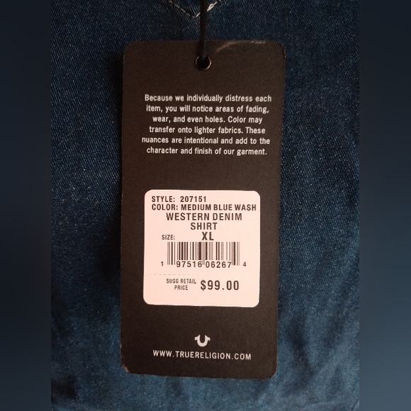 True Religion Pearl Snap Western Denim Shirt - l & xl - Picture 10 of 12
